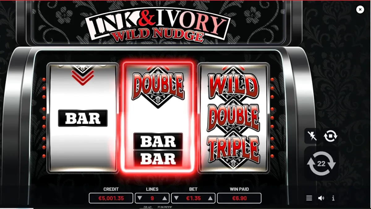 Tampilan visual minimalis hitam putih dari slot Ink & Ivory