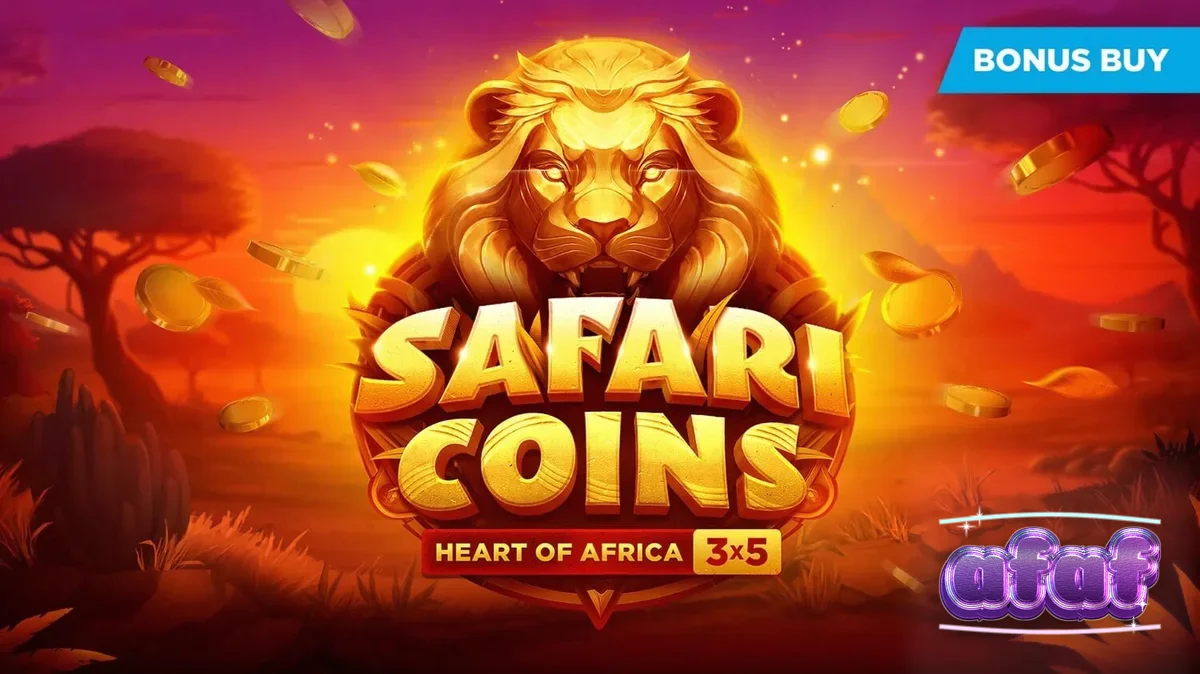 Pemandangan savana Afrika yang indah dalam permainan slot Safari Coins