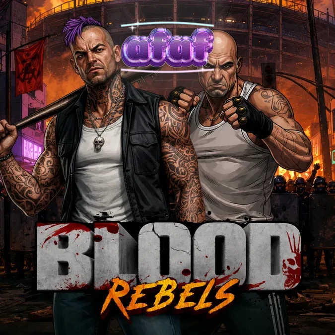 Tampilan visual slot Blood Rebels dengan tema pemberontakan jalanan